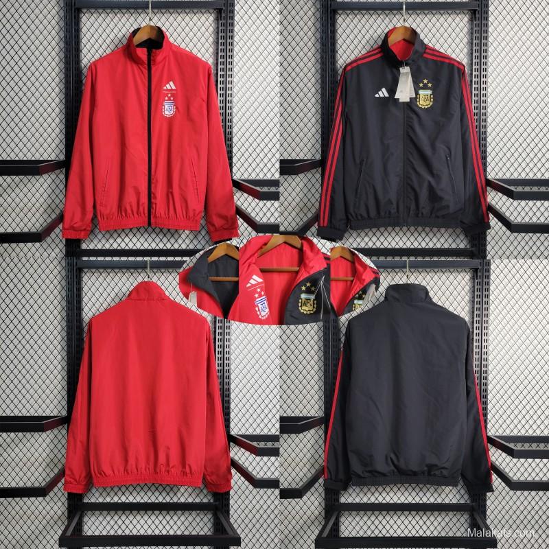 2023 Reversible 3-star Argentina Red/Black Windbreaker