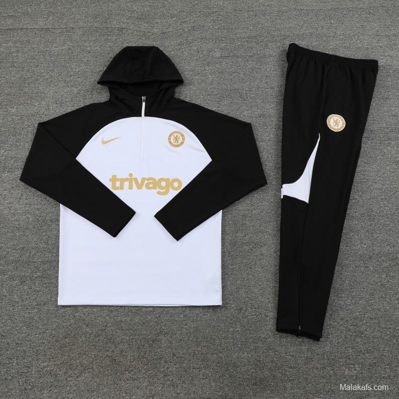 23/24 Chelsea White Black Hoodie Half Zipper Jacket+ Pants