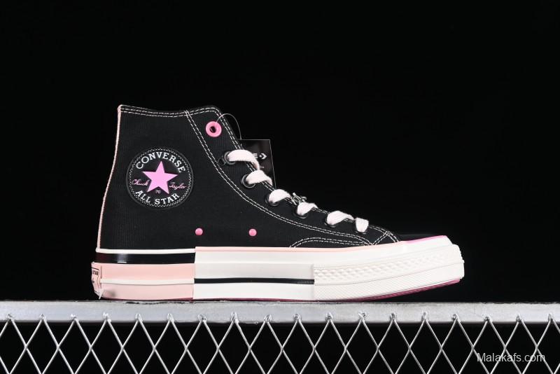 Converse Chuck 70s High Top Canvas Sneakers with Chain Accents in Black & Pink - A09539C