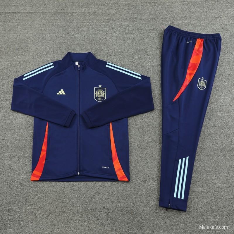 2024 Spain Navy Full Zipper Jacket +Long Pants