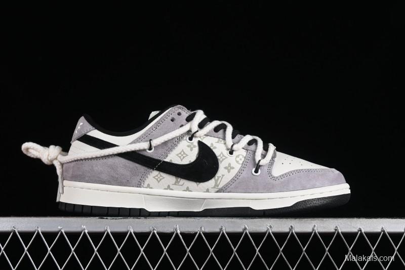 Nike SB Dunk Low LV Collaboration - Grey Pigskin Print Anniversary High-End Custom Low-Top Casual Sneakers - SJ2068-232