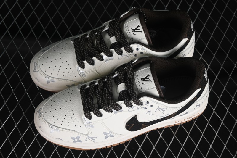 Nike Dunk Low LV Louis Vuitton - Beige Black Denim Anniversary High-End Custom Sneakers - DQ1098-341