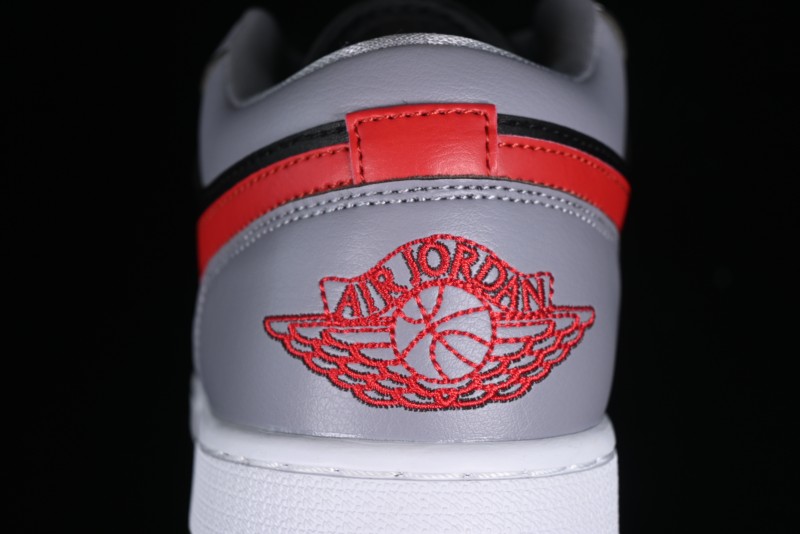 Nike Air Jordan 1 Low AJ1 Basketball Shoes in Grey Black with Red Swoosh - FZ4183-002