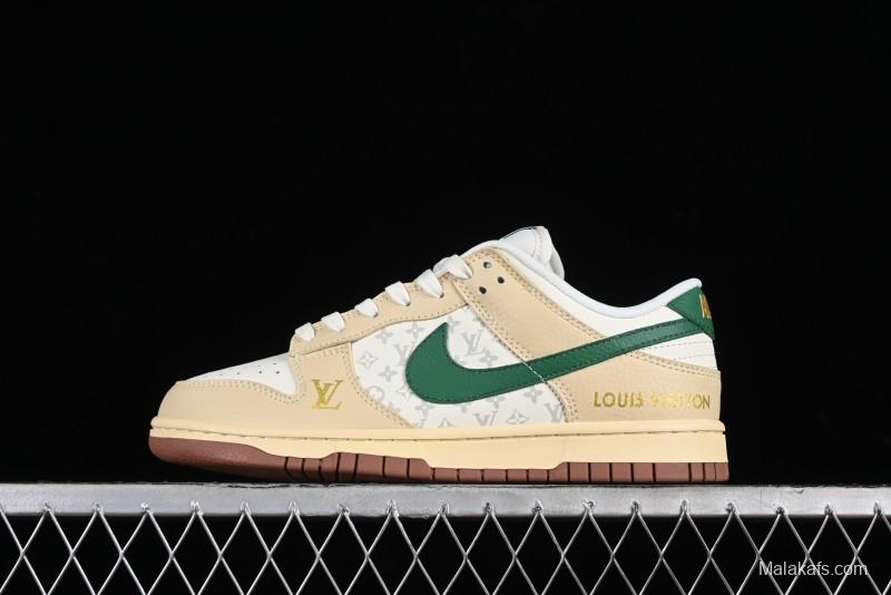 Nike SB Dunk Low LV Collaboration - Beige Green Anniversary High-End Custom Low-Top Casual Skate Shoes - LV6188-003