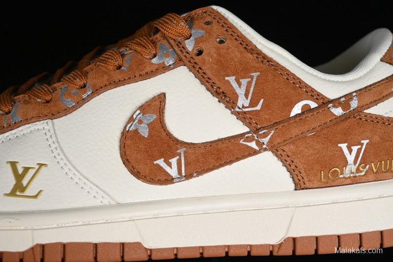 Nike SB Dunk Low LV Collaboration - Beige Brown Swoosh Anniversary High-End Custom Low-Top Casual Skate Shoes - XD6188-030