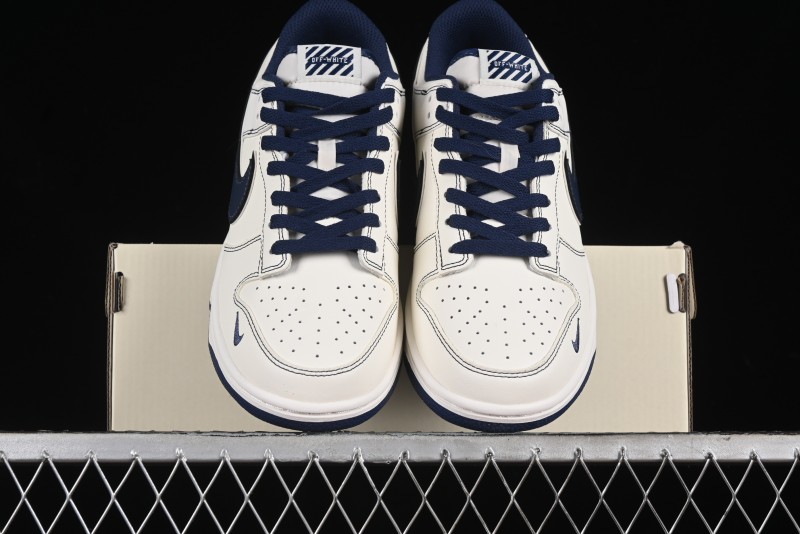 Nike SB Dunk Low OFF-WHITE Collaboration - Beige Navy Swoosh Anniversary Custom Low-Top Casual Skate Shoes - DJ2024-011