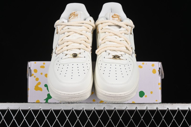 Nike Air Force 1 '07 Low Beige Deconstructed Swoosh Casual Sneakers - FX3654-111