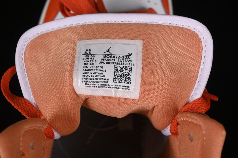 Nike Air Jordan 1 Mid Basketball Shoes in White and Orange Colorway - BQ6472-108