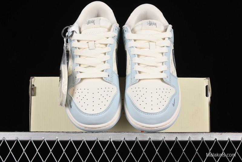 Nike SB Dunk Low Stussy Collaboration Anniversary Edition Light Blue Custom Low-Top Casual Skate Shoes - CF3688-012
