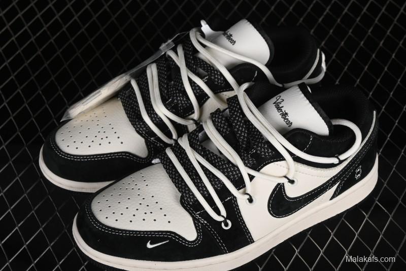 Nike Air Jordan 1 Low AJ1 x Violent Bear Collaboration - Black Beige Mark Line Custom Retro Basketball Shoes - SJ9950-013
