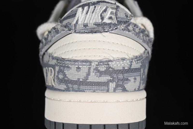 Nike SB Dunk Low Dior Collaboration - Strap Woven Grey Check Anniversary High-End Custom Low-Top Casual Sneakers - SJ2068-285