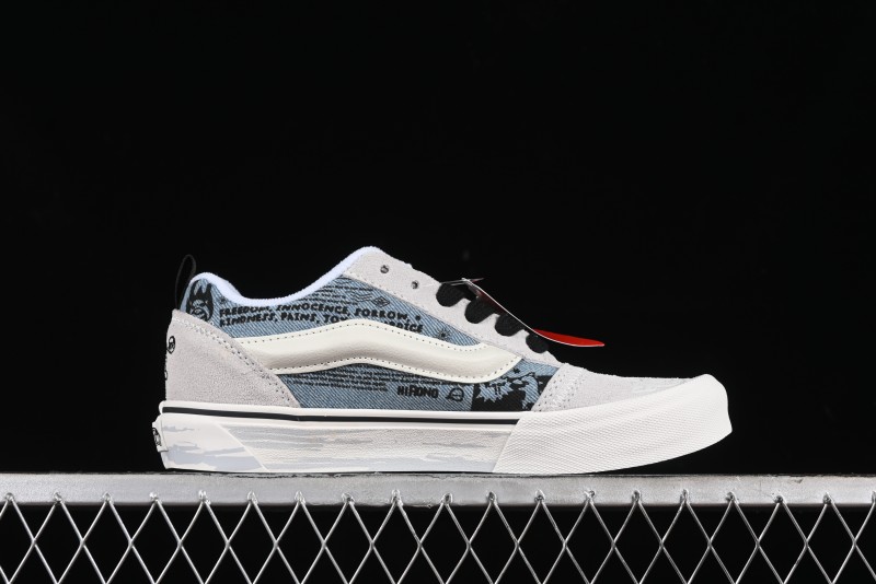 HIRONO Knu Skool Low-Top Casual Sneakers with Denim Graffiti Design - VN0009QCRBL