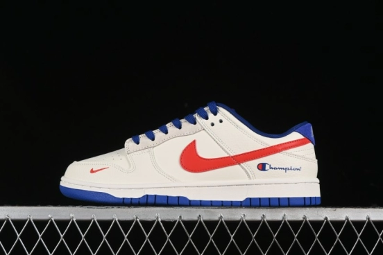 Nike SB Dunk Low Championship Collaboration - Off-White Red Swoosh Anniversary Custom Low-Top Casual Skate Shoes - KK1688-021