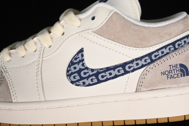 Nike Air Jordan 1 Low AJ1 The North Face Collaboration - White Grey Brown Custom High-End Basketball Shoes - LJ6688-001