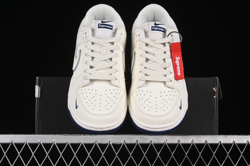 Nike SB Dunk Low Supreme Collaboration - Off White Navy Swoosh Anniversary Custom Low-Top Casual Skate Shoes - DJ2024-013