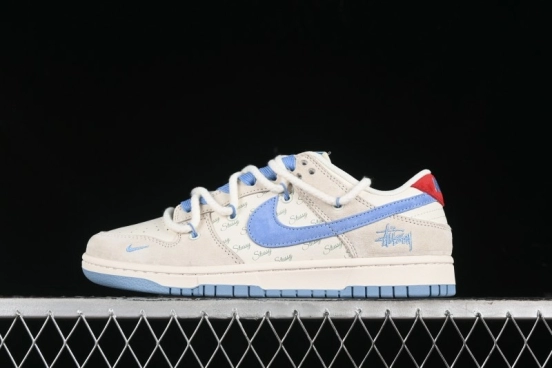 Nike SB Dunk Low Stussy Anniversary Edition Customized Low-Top Casual Skate Shoes with Blue Swoosh - SJ2068-279
