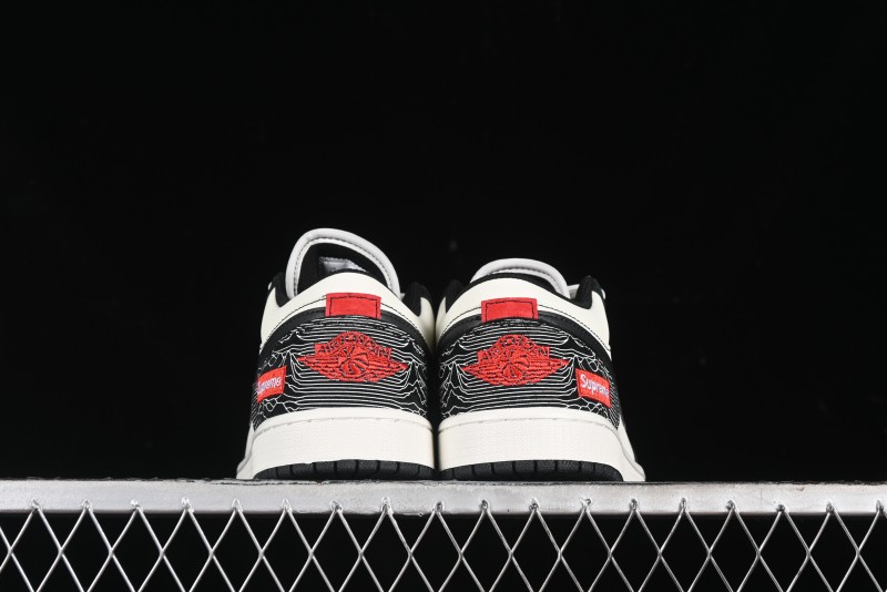Nike Air Jordan 1 Low Supreme Collaboration - Black White Embossed Custom Retro Basketball Shoes DC2024-032