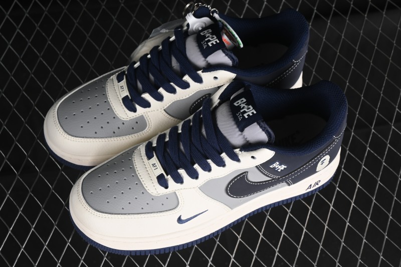 Nike Air Force 1 '07 Low Bape Collaboration - Deep Blue Grey Low-Top Casual Sneakers BB6566-206