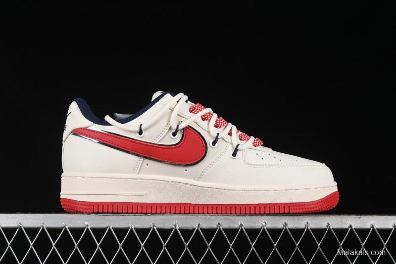 Nike Air Force 1 '07 Low Stussy Collaboration - Off White Red Lace-Up Low-Top Casual Sneakers - SJ1198-300