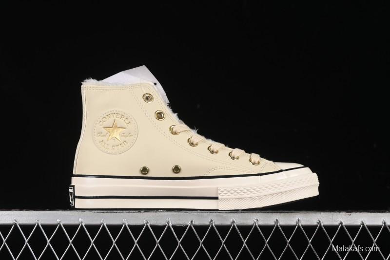 Converse Chuck 1970s Winter Waterproof Leather High-Top Sneakers with Gold Eyelets and Fleece Lining - A12443C