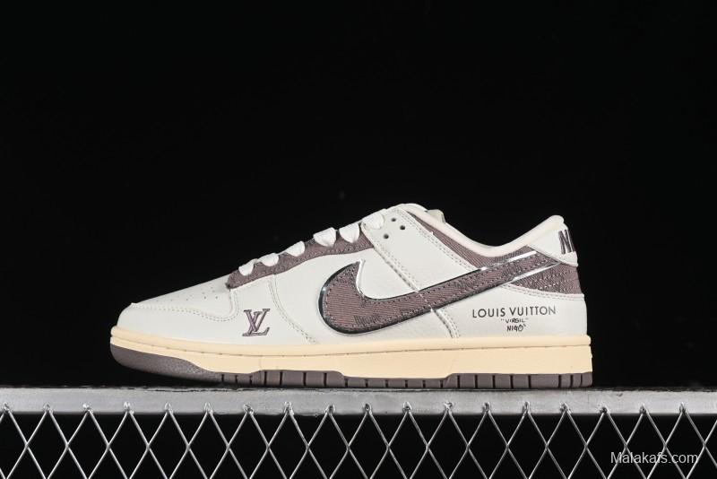 Nike SB Dunk Low LV Collaboration - Beige Denim Swoosh Anniversary High-End Custom Low-Top Casual Skate Shoes - JH8310-957