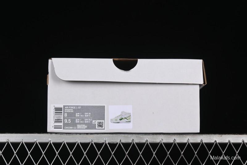 Nike Air Force 1 '07 Mid Hand-Painted White Green with Swoosh Shadow and Strap - CW2289-111