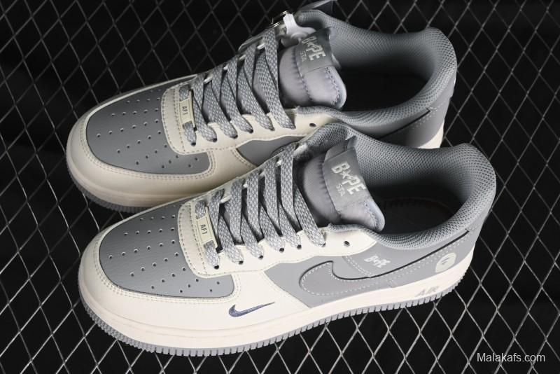 Nike Air Force 1 '07 Low Bape Collaboration - Off White Grey Low Top Casual Sneakers - BB6566-207