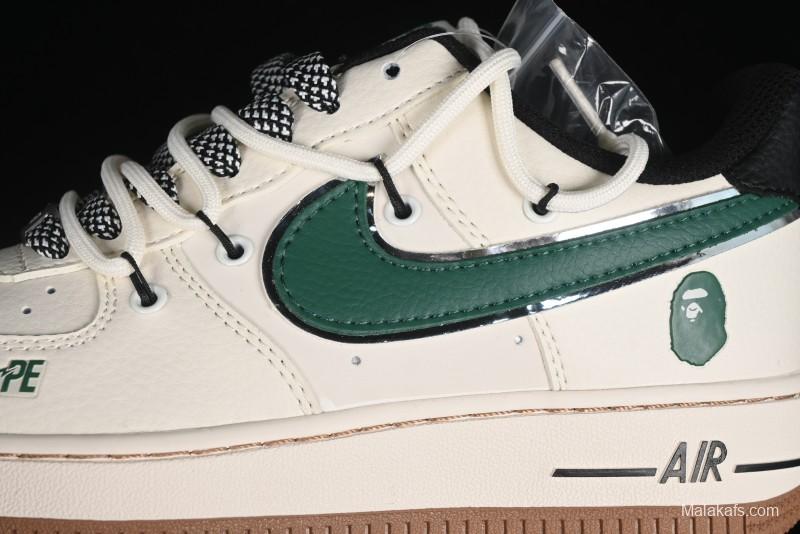 Nike Air Force 1 '07 Low Bape Collaboration - Beige Green Gum Pull Tab Casual Sneakers SJ1198-100