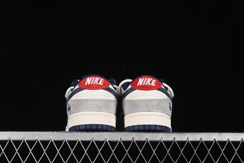 Nike SB Dunk Low Stussy Collaboration - Lace-Up Off White Navy Swoosh Anniversary High-End Custom Low-Top Casual Sneakers - SJ2068-308