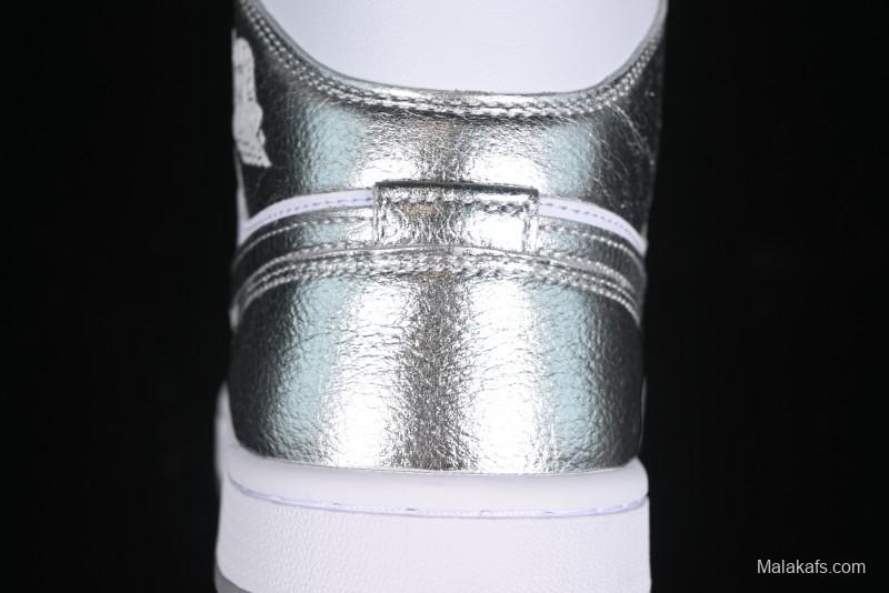 Nike Air Jordan 1 Mid Basketball Shoes Silver White - FN5031-100