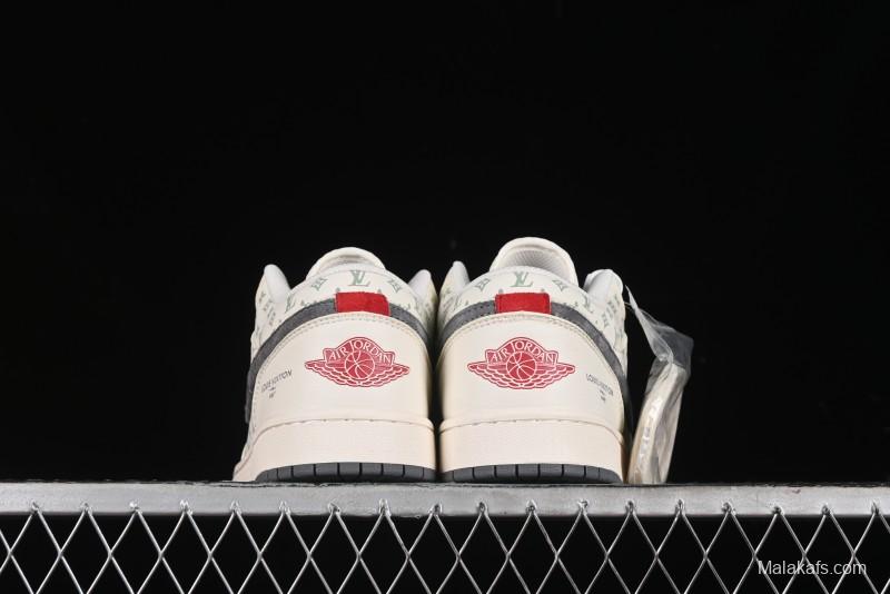 Nike Air Jordan 1 Low LV Collaboration Print Off-White Retro Basketball Shoes - WG8850-010