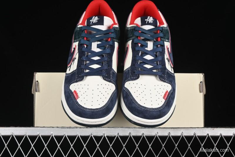 Nike SB Dunk Low Wukong Series - Beige with Navy Swoosh Anniversary Customized Low-Top Casual Skate Shoes - DJ2024-035