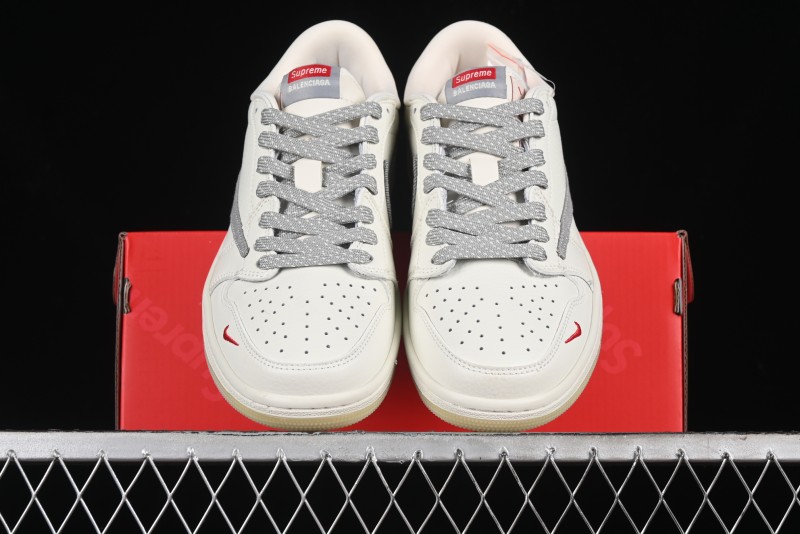Nike Travis Scott x Fragment Design x Air Jordan 1 Low OG SP AJ1 Supreme Collaboration - Light Grey Denim Two-Tone Low-Top Casual Sneakers - JH6088-705