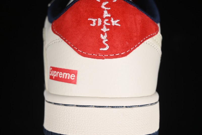 Nike Travis Scott x Fragment Design x Air Jordan 1 Low OG SP AJ1 Supreme Collaboration - Deep Blue Red Culture Casual Sneakers - XY2688-122