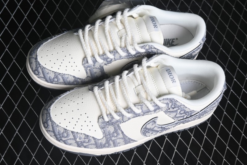 Nike SB Dunk Low Dior Collaboration - Woven Grey Check Anniversary High-End Custom Low-Top Casual Skate Shoes - YX5066-247