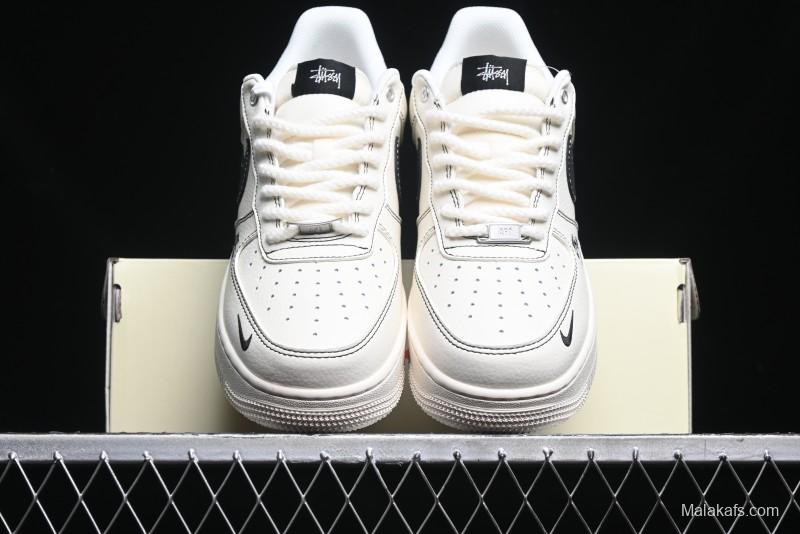 Nike Air Force 1 '07 Low Stussy Collaboration - White Black Swoosh Red Tab Low-Top Casual Sneakers - SJ6698-015