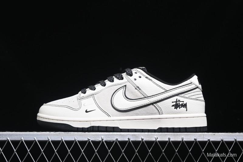 Nike SB Dunk Low Stussy Collaboration - Beige Black Line High-End Custom Low-Top Casual Skate Shoes - BB7518-008