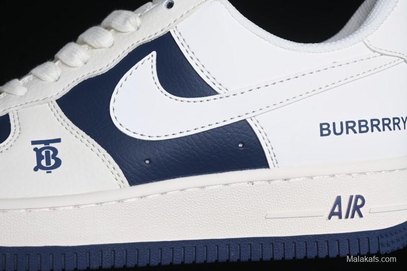 Nike Air Force 1 '07 Low Burberry Collaboration - Off White Navy Blue Patchwork Low Top Casual Sneakers BB8588-222