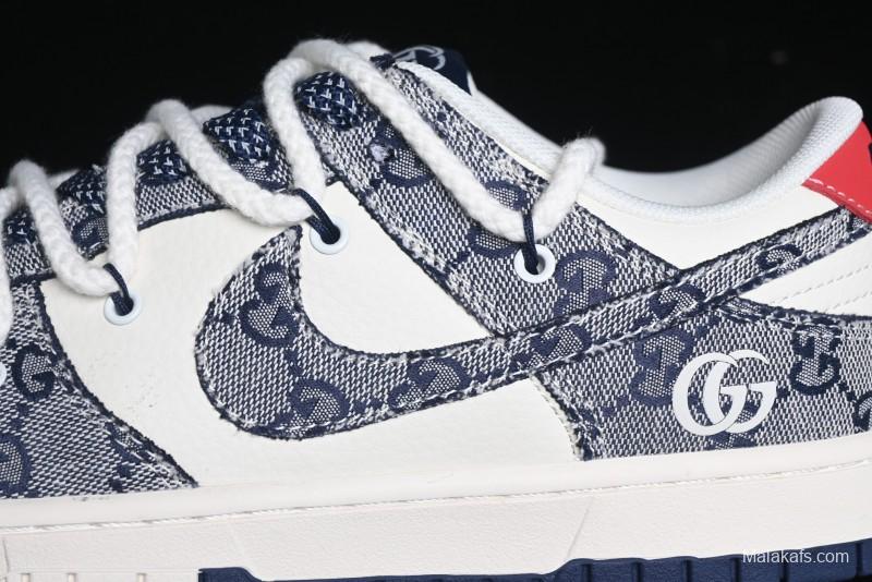 Nike SB Dunk Low Gucci Collaboration - Beige Black Jacquard Swoosh Anniversary High-End Custom Low-Top Casual Sneakers - YX5066-216