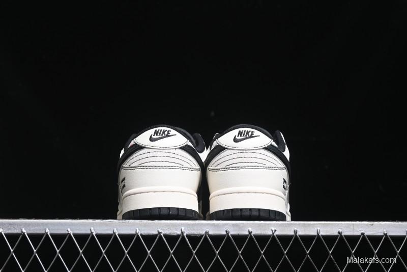 Nike SB Dunk Low Supreme Collaboration - Black Stitch Mini Swoosh Custom Low-Top Casual Skate Shoes - XX3186-302