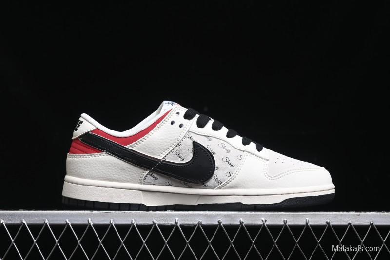 Nike SB Dunk Low Stussy Collaboration - Beige Black Swoosh Silver Edge Anniversary High-End Custom Low-Top Casual Sneakers - XX3168-306