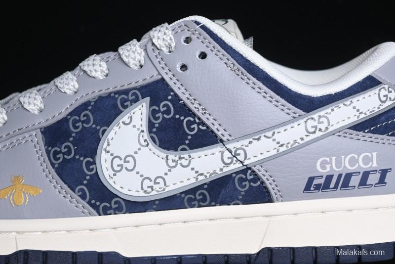Nike SB Dunk Low Gucci Collaboration - Small Bee Pattern White Swoosh Anniversary High-End Custom Low-Top Casual Sneakers - FC1688-195