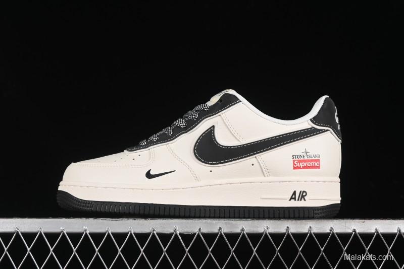 Nike Air Force 1 '07 Low Stone Island x Supreme Collaboration - Off-White Black Heel Casual Sneakers - BB1616-307