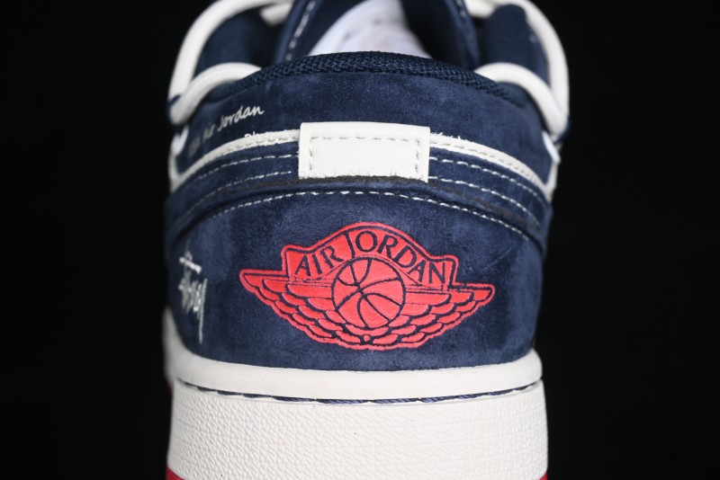 Nike Air Jordan 1 Low Stussy Collaboration - Blue Red Custom High-End Retro Basketball Shoes - SJ9950-049