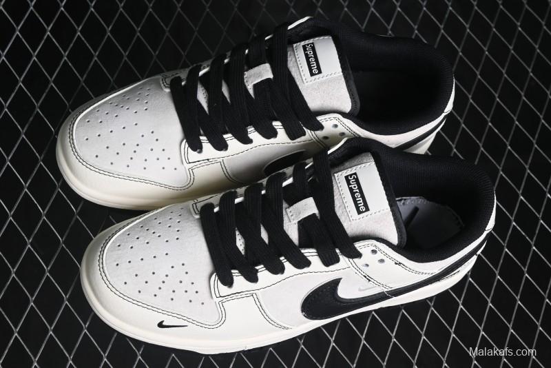Nike SB Dunk Low Supreme Collaboration - Black Stitch Mini Swoosh Custom Low-Top Casual Skate Shoes - XX3186-302