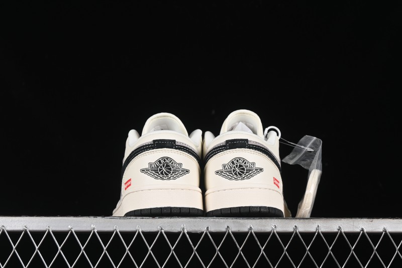 Nike Air Jordan 1 Low Supreme Collaboration - Dual-Tone Black Swoosh Custom Retro Basketball Shoes - SJ9950-043