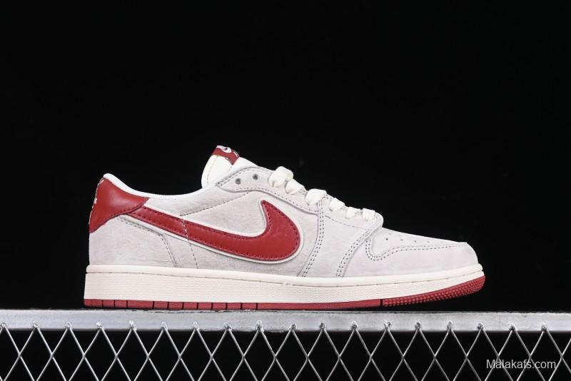 Nike Travis Scott x Fragment Design x Air Jordan 1 Low OG SP AJ1 Retro Sneakers with Reverse Swoosh - XZ6188-056