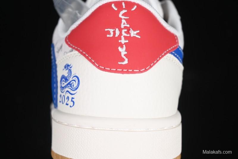 Nike Travis Scott x Fragment Design x Air Jordan 1 Low OG SP AJ1 Snake Year Limited Blue Swoosh Gum Sole Low-top Casual Sneakers - XS3086-011