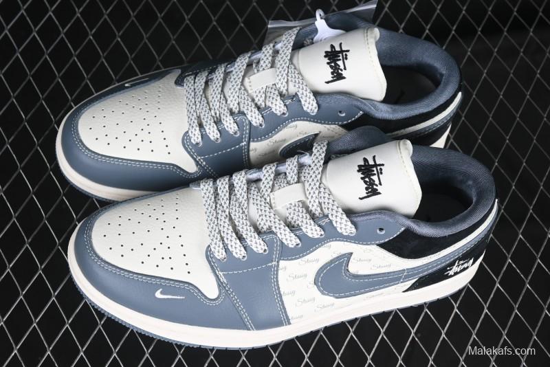 Nike Air Jordan 1 Low Stussy Collaboration - Grey Swoosh Retro Basketball Shoes - XX3318-503
