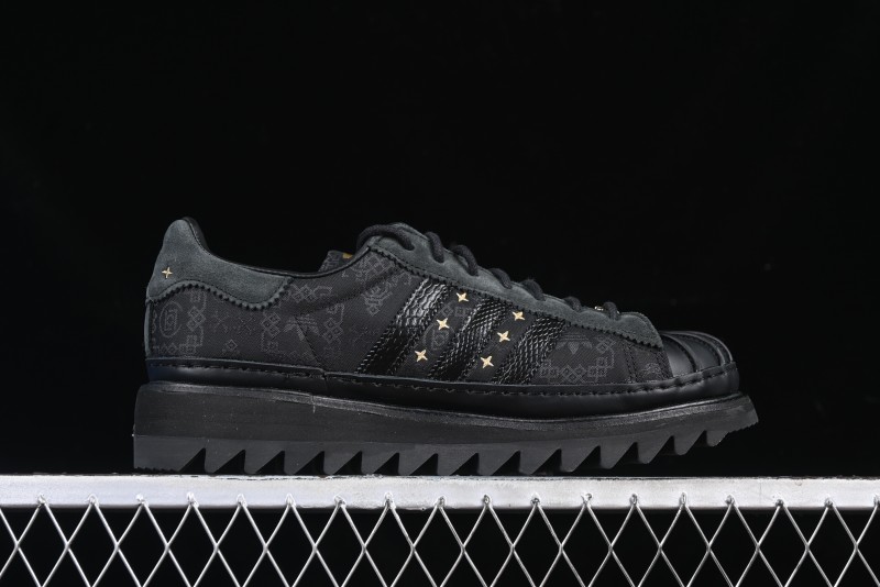 Adidas Superstar JR5114 Clot Collaboration Shell Toe Skate Shoes with Perforated Leather Upper - JR5114